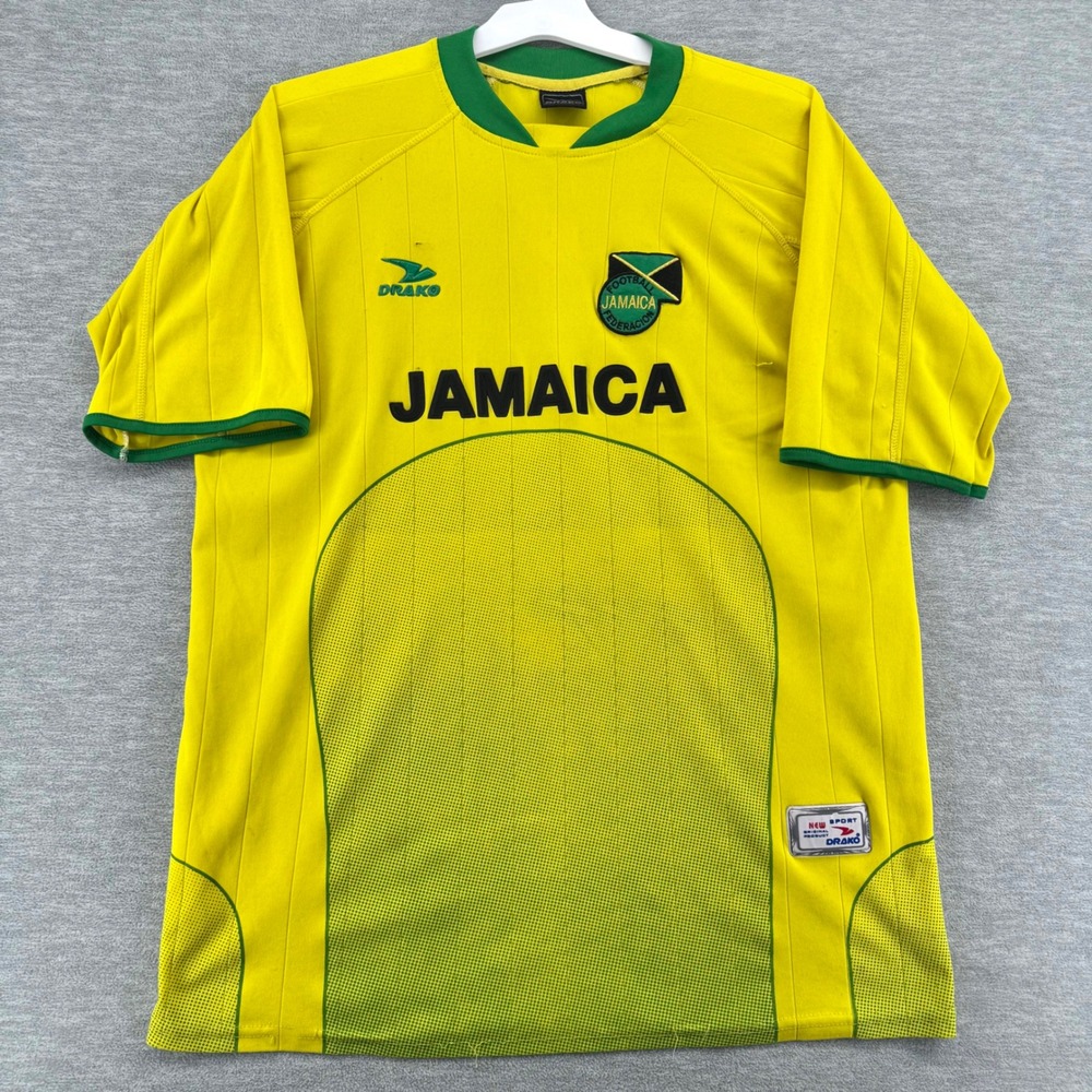 Jamaica Drako Soccer Jersey Mens Large Yellow Football Federation Short Sleeve